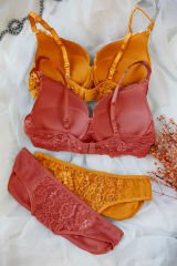 Kadın Hardal Ve Kiremit Rengi Dolgulu Balenli Sütyen Külot 2'li Paket – Modern ve Şık Tasarım
