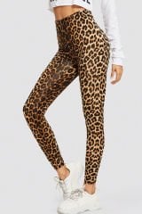 Kadın Leopar Desenli Yüksek Bel Dar Kesim Esnek Tayt – Modern ve Şık Tasarım