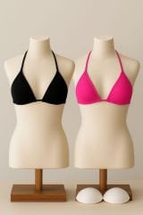 Kadın Siyah ve Fuşya Minimal Kesim Üçgen Bikini Üstü – Modern ve Şık Tasarım