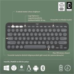 LOGITECH K380S PEBBLE KEYS  920-011859 2 ÇOKLU CİHAZ ÖZELLİKLİ BLUETOOTH TÜRKÇE Q KLAVYE GRİ 