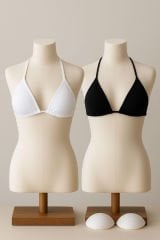 Kadın Siyah ve Beyaz Minimal Kesim Üçgen Bikini Üstü – Modern ve Şık Tasarım