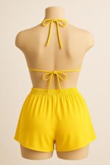 Kadın Sarı Şortlu Belden ve Boyundan Bağlamalı Bikini Takımı – Modern, Konforlu ve Günlük Kombinlere Uygun