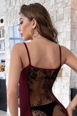Kadın Bordo Sırt Kısmı Komple Dantelli Mini Gecelik – Modern ve Şık Tasarım