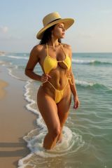 Kadın Sarı Yandan Bağlamalı Tangalı Üçgen Bikini Mayo Takımı – Modern, Konforlu ve Günlük Kombinlere Uygun