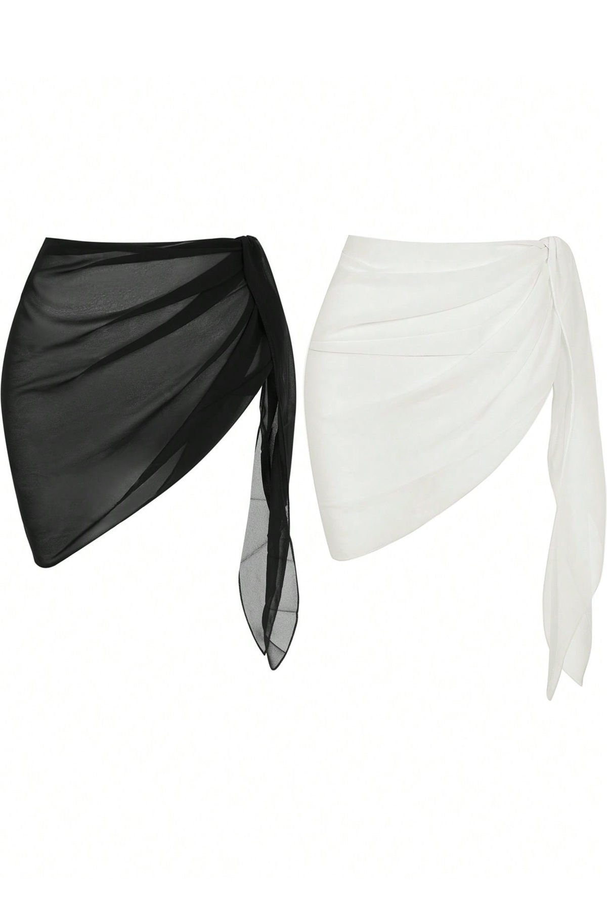 Kadın Siyah Beyaz Transparan Belden Bağlamalı Pareo 2'li – Modern ve Şık Tasarım