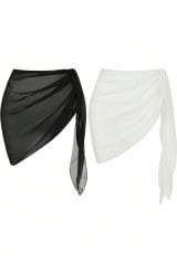 Kadın Siyah Beyaz Transparan Belden Bağlamalı Pareo 2'li – Modern ve Şık Tasarım