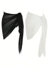 Kadın Siyah Beyaz Transparan Belden Bağlamalı Pareo 2'li – Modern ve Şık Tasarım