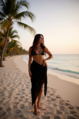 Kadın Siyah Bodrum Stili Bağlama Detaylı 150x75 Pareo – Modern ve Şık Tasarım