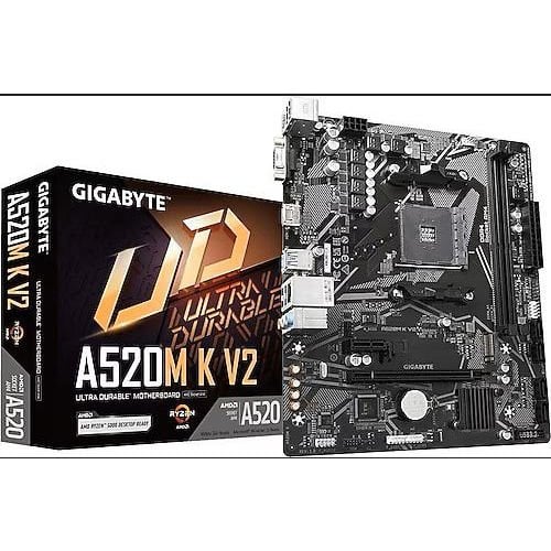GIGABYTE A520M-K V2 DDR4 5100(OC) VGA HDMI AM4 PCI-E GEN3 M.2 USB 3.2 (3000-4000-5000) Serisi