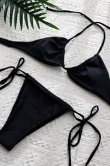 Kadın Siyah Yandan Bağlamalı Tangalı Üçgen Bikini Mayo Takımı – Modern, Konforlu ve Günlük Kombinlere Uygun