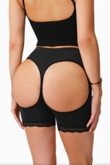 Kadın Siyah Pop Up Kalça Kaldırıcı ve Sekillendirici Dantel Paçalı Şort Külot – Modern ve Şık Tasarım