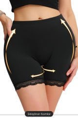 Kadın Siyah Pop Up Kalça Kaldırıcı ve Sekillendirici Dantel Paçalı Şort Külot – Modern ve Şık Tasarım