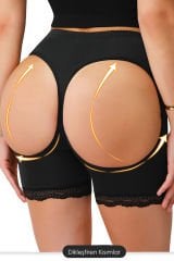 Kadın Siyah Pop Up Kalça Kaldırıcı ve Sekillendirici Dantel Paçalı Şort Külot – Modern ve Şık Tasarım