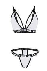 Kadın Beyaz Yazı Detaylı Ipli Sütyen Takımı – Modern, Konforlu ve Günlük Kombinlere Uygun