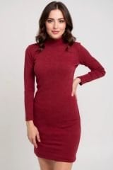 Kadın Bordo Kaşkorse Balıkçı Yaka Uzun Kollu Bodycon Mini Elbise – Şık, Rahat ve 4 Mevsim