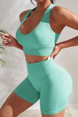 Kadın Açık Mavi Yüksek Bel Çapraz Sırt Detaylı Şortlu Gecelik Takım – Modern, Konforlu ve Günlük Kombinlere Uygun