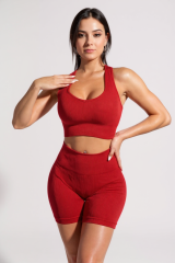 Kadın Kırmızı Yüksek Bel Çapraz Sırt Detaylı Şortlu Gecelik Takım – Modern, Konforlu ve Günlük Kombinlere Uygun