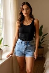 Kadın Siyah Kolsuz Kalın Askılı Uzun Crop Top Bluz & Atlet – Şık, Rahat ve Kolay Kombinlenebilir