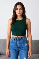 Kadın Yeşil Çapraz Bağlamalı Crop Top Büstiyer – Modern ve Şık Tasarım