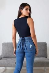 Kadın Lacivert Çapraz Bağlamalı Crop Top Büstiyer – Modern ve Şık Tasarım