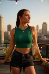 Kadın Yeşil Kare Yaka Crop Top Bluz – Şık, Rahat ve Kolay Kombinlenebilir