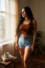 Kadın Kahverengi Kare Yaka Crop Top Bluz – Şık, Rahat ve Kolay Kombinlenebilir