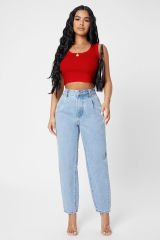 Kadın Kırmızı Kare Yaka Crop Top Bluz – Şık, Rahat ve Kolay Kombinlenebilir