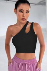 Kadın Siyah Tek Omuz Cut Out Detaylı Crop Top Bluz – Şık, Rahat ve Kolay Kombinlenebilir