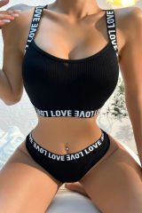 Kadın Siyah Çapraz Sırt Ve Love Yazı Detaylı Iç Çamaşır Takımı – Modern, Konforlu
