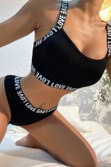 Kadın Siyah Çapraz Sırt Ve Love Yazı Detaylı Iç Çamaşır Takımı – Modern, Konforlu