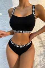 Kadın Siyah Çapraz Sırt Ve Love Yazı Detaylı Iç Çamaşır Takımı – Modern, Konforlu