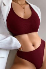 Kadın Bordo Desteksiz Seamless Tangalı   İç Çamaşır  Takımı