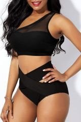 Kadın Siyah Yüksel Bel Tül Detaylı Sütyen Külot Takımı – Modern, Konforlu ve Günlük Kombinlere Uygun