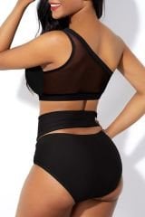 Kadın Siyah Yüksel Bel Tül Detaylı Sütyen Külot Takımı – Modern, Konforlu ve Günlük Kombinlere Uygun