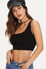 Kadın Siyah Tek Omuz Crop Büstiyer – Modern ve Şık Tasarım