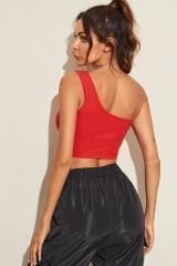 Kadın Kırmızı Tek Omuz Crop Büstiyer – Modern ve Şık Tasarım