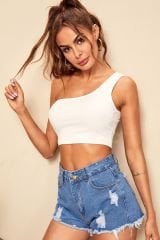 Kadın Beyaz Tek Omuz Crop Büstiyer – Modern ve Şık Tasarım