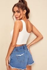 Kadın Beyaz Tek Omuz Crop Büstiyer – Modern ve Şık Tasarım