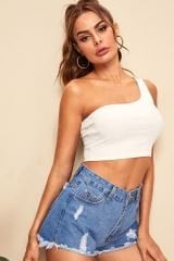 Kadın Beyaz Tek Omuz Crop Büstiyer – Modern ve Şık Tasarım