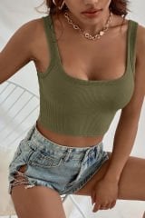 Kadın Haki Yeşili Kalın Askılı Crop Top Büstiyer – Modern ve Şık Tasarım