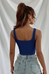 Kadın Lacivert Kalın Askılı Crop Top Büstiyer – Modern ve Şık Tasarım