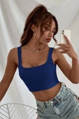 Kadın Lacivert Kalın Askılı Crop Top Büstiyer – Modern ve Şık Tasarım