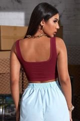 Kadın Bordo Kalın Askılı Crop Top Büstiyer – Modern ve Şık Tasarım