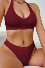 Kadın Bordo Seamless Tanga Sütyen Takım – Modern, Konforlu ve Günlük Kombinlere Uygun