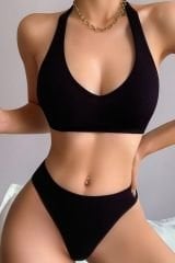 Kadın Siyah Seamless Tanga Sütyen Takım – Modern, Konforlu ve Günlük Kombinlere Uygun