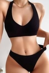 Kadın Siyah Seamless Tanga Sütyen Takım – Modern, Konforlu ve Günlük Kombinlere Uygun