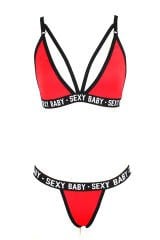 Kadın Kırmızı Yazı Detaylı Ipli Sütyen Takımı – Modern, Konforlu ve Günlük Kombinlere Uygun