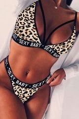 Kadın Leopar Desenli Yazı Detaylı Ipli Sütyen Takımı – Modern, Konforlu ve Günlük Kombinlere Uygun