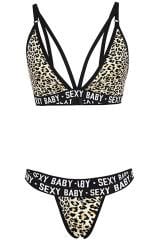 Kadın Leopar Desenli Yazı Detaylı Ipli Sütyen Takımı – Modern, Konforlu ve Günlük Kombinlere Uygun