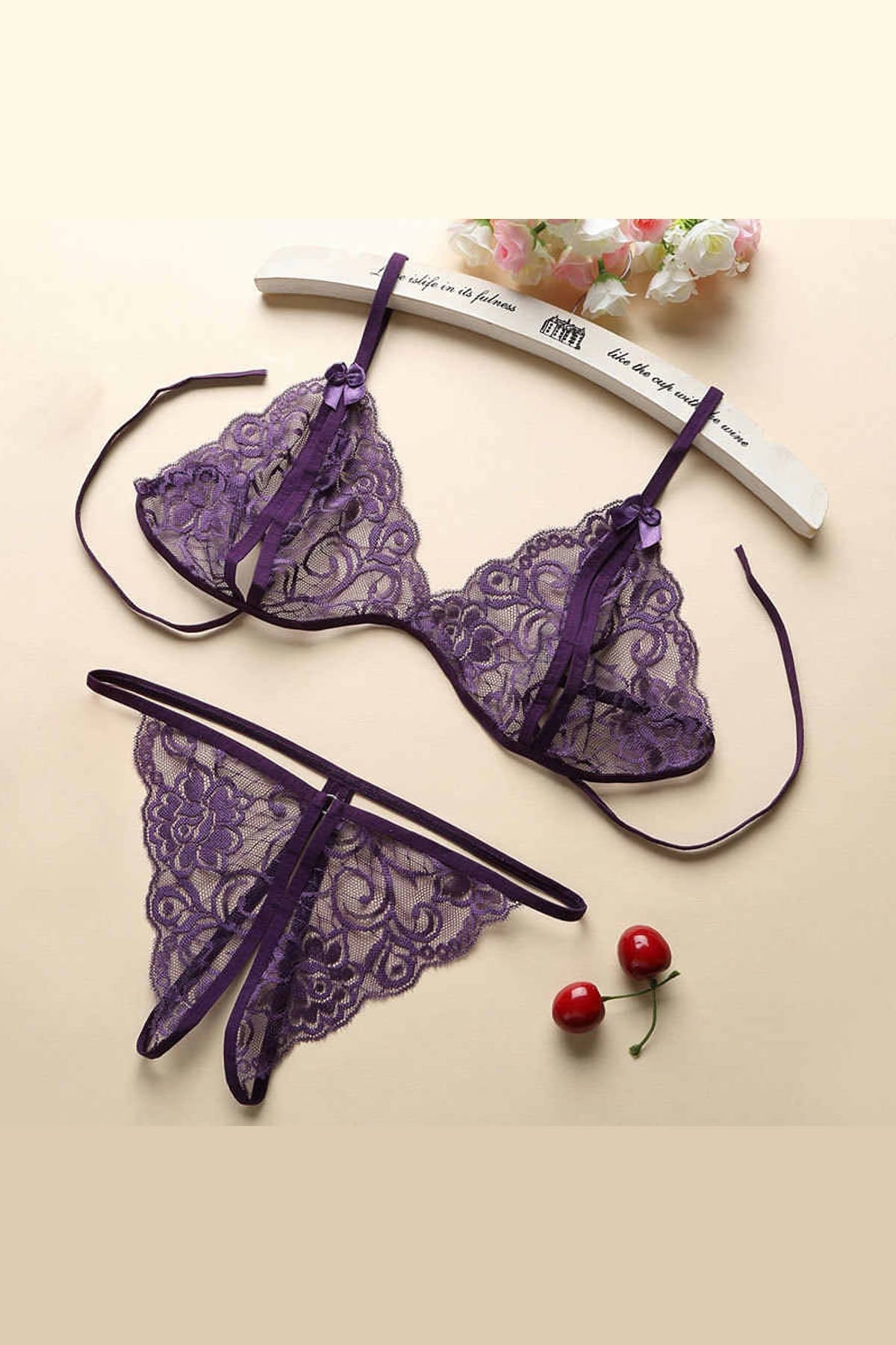 Kadın Mor Dantelli Sütyen Külot Takımı – Modern, Konforlu ve Günlük Kombinlere Uygun